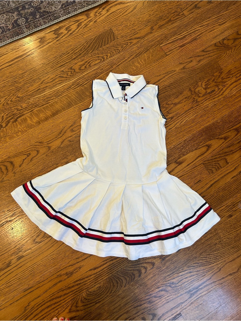 Tommy Hilfiger White Sleeveless Polo Dress with Red & Navy Stripes